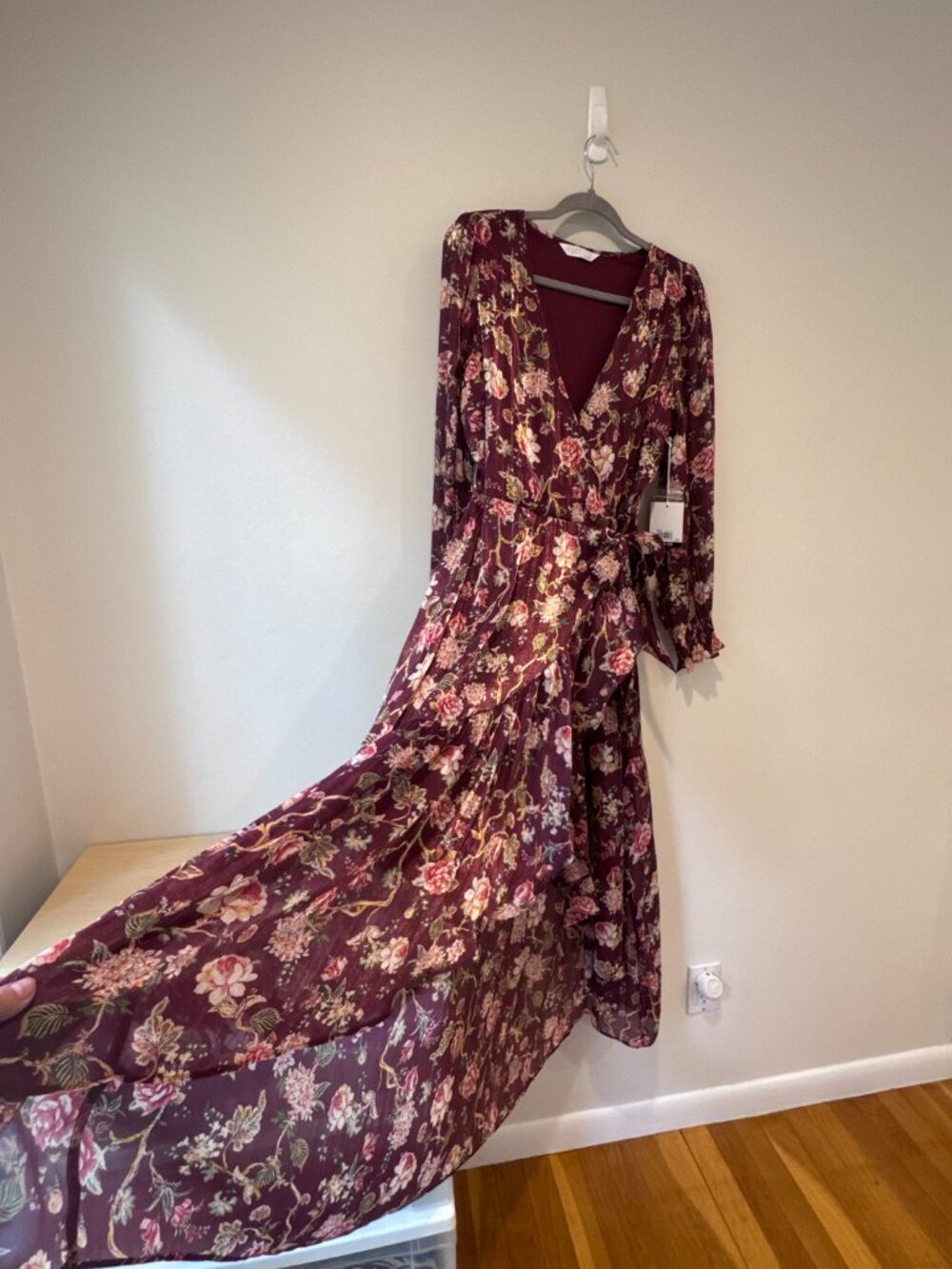 NWT LC Lauren Conrad Floral High-Low Wrap Dress β Burgundy β Size L πΈπ₯ - Picture 4 of 13